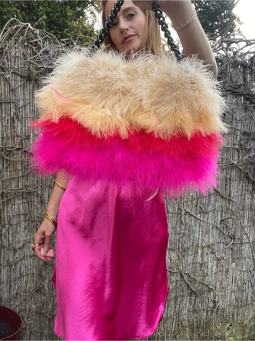 Betsey Johnson Ombre Feather Chain-Handle Shoulder Bag - Pink & Peach - Picture 4 of 4